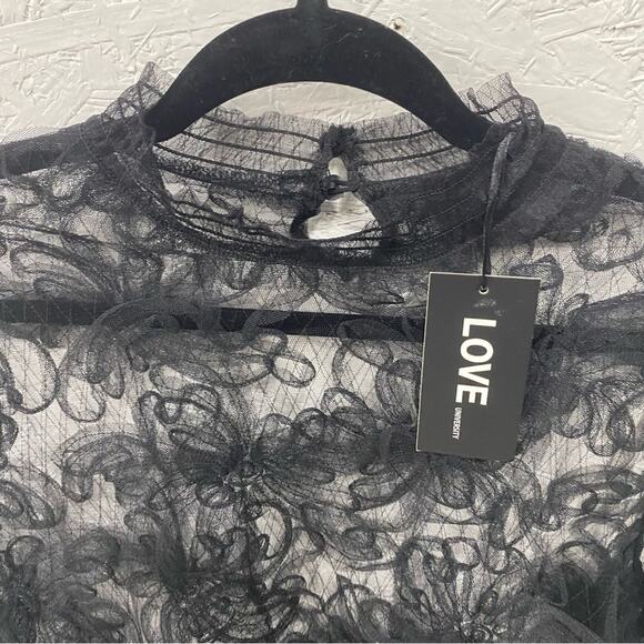 Sheer Goth Lace Mesh Crop Top Wednesday Addams NWT See Through love University L - Picture 5 of 7